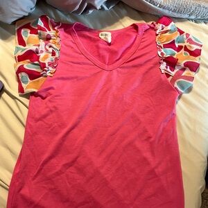Bibi Pink Ruffle Sleeve Women's Top size xl